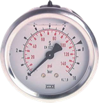 Manomètre WIKA Ø63mm - Inox - Rac. au dos Laiton - G1/4" - Avec glycérine - 0-1bar - Précision: 1.6