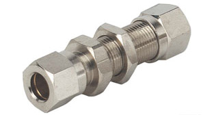 Raccords à bague de compr. pour tubes - Traversée de cloison union - Laiton nickelé - Ø6 mm - 60 bar