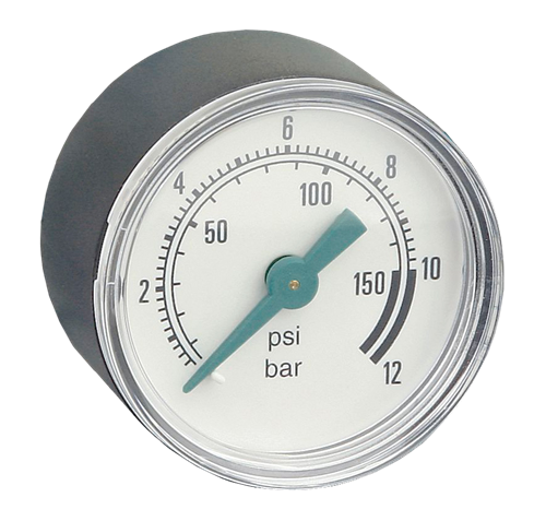 Manomètre Ø 40mm - Plastique - Rac. au dos Laiton - G1/8'' - Ss glyc. - 0 - 10bar - Précision: 2.5