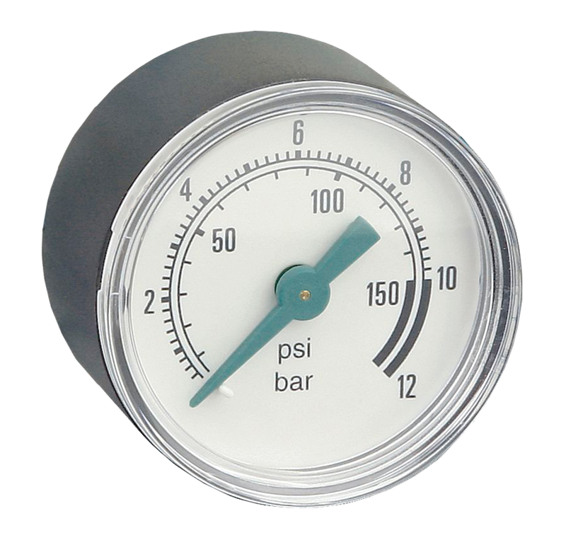 Pressure Gauge Ø40mm - Plastic - Brass back connex. - G1/8'' - No glyc. - 0-10bar - Precision: 2.5