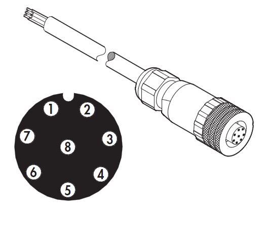 Connecteur M12x1 femelle droit précâblé - 8 pôles - longueur de câble 5 mètres