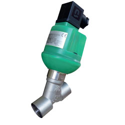 Vanne à soupape à siège incliné - Inox 316L - FPM (Viton®) - G3/8'' FF - PN10 - 2/2  - 24VDC - 145°C