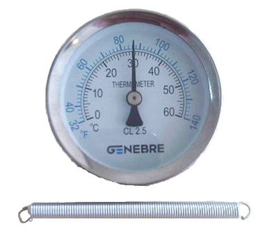 Thermometer Ø 63 mm - Steel spring - Chromed steel back connexion - 1/2" to 2" - 0°C to (+)120°C