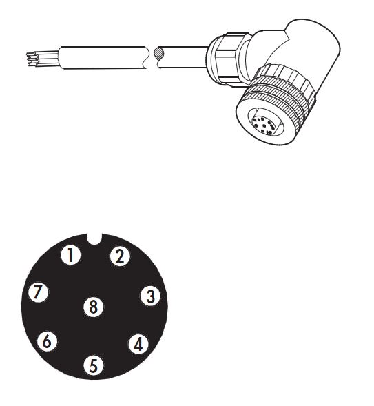 Connecteur M12x1 femelle coudé précâblé - 8 pôles - longueur de câble 5 mètres