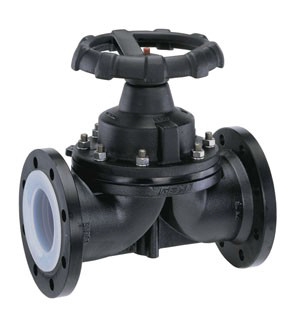 Diaphragm valve - GGG40 Cast Iron + PTFE body - PTFE/EPDM - DN80-Flanges GN16 - Manual wheel
