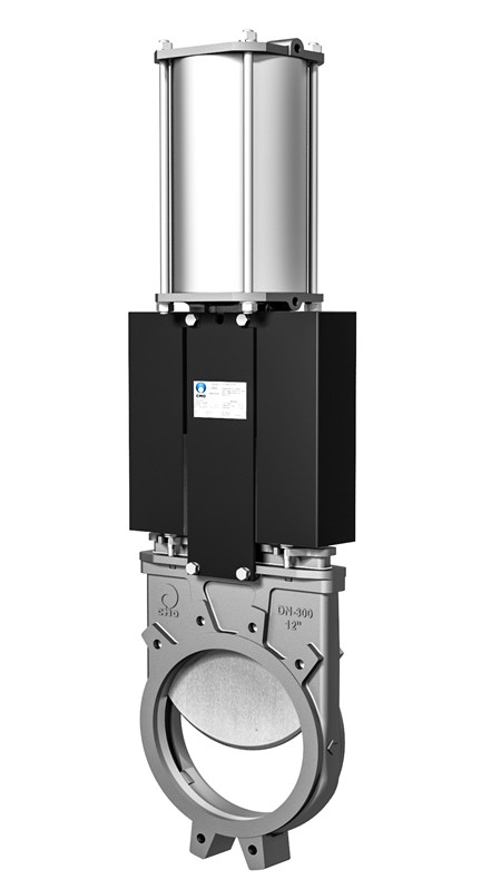 Vanne à guillotine pneumatique - Inox 316 - Métal - DN125 - Wafer GN10 - PN10 - Unidir. - (+)80°C
