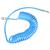 Tube pneumatique calibré spiralé - Polyuréthane - 10x6.5 mm - Bleu - 8 m - G1/4" - P. max: 14 bar