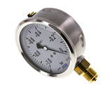 Manomètre WIKA Ø100mm - Inox - Rac. au bas Laiton - G1/2" - Av glycérine - (-)1-0bar - Précision 1.0