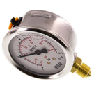 Manomètre Ø 63mm - Inox - Rac. au bas Laiton - G1/4'' - Av glycérine - (-)1 - 3bar - Précision: 1.6