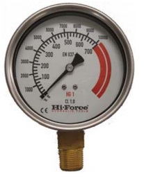Manomètre Hi-Force Série HG - 0-700 bar - 0-10000 psi - 1/4" NPT  - Diam: 63 mm - Avec glycérine
