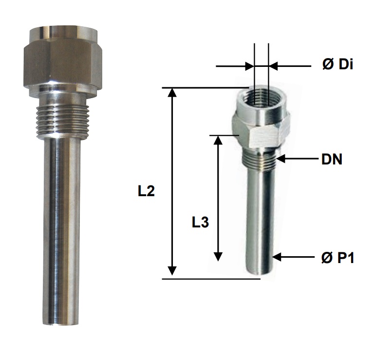 Doigt de gant usiné en inox pour THER.01 et THER.02 - G1/2" - longueur 77mm