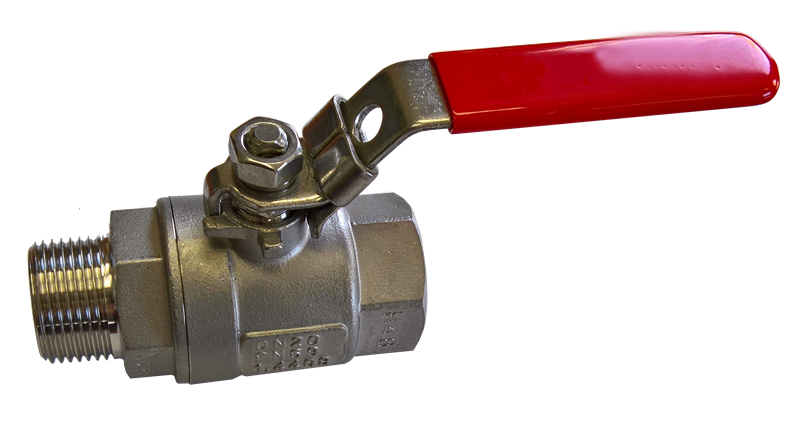 Vanne à sphère corps deux pièces en inox - 2/2 - G3/8" MF - PN63 - max. 180°C