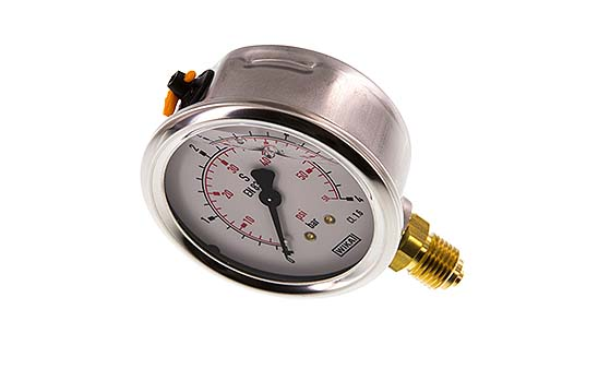 Manomètre WIKA Ø63mm - Inox - Rac. au bas Laiton - G1/4" - Avec glycérine - 0-4bar - Précision: 1.6