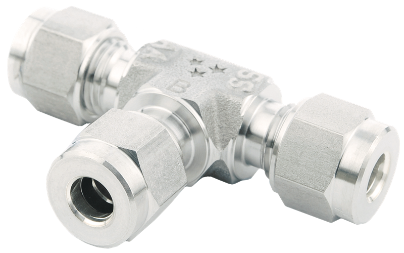 Raccord à double bague de comp. pour tubes inox - Té union égal Type ST - Inox - 1/2" - +455°C