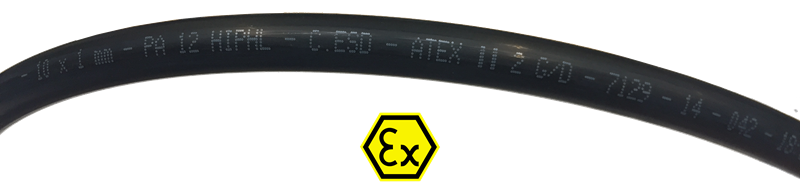Tube pneumatique calibré en bobine - Polyamide ATEX - 10x8 mm - Noir - 25 m - P. max: 12 bar