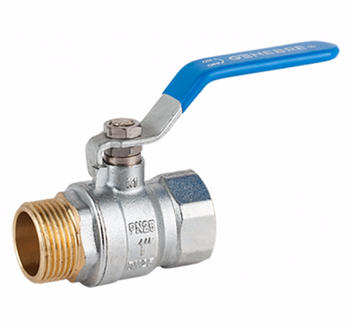 Vannes à sphère - Laiton - PTFE - G3/8'' MF - PN25 - 2/2 - 2 pièces - 150°C