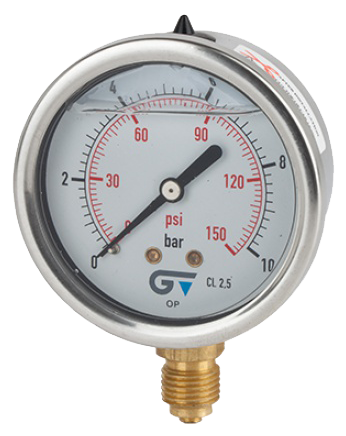 Pressure Gauge Ø63mm - Stainl. Steel - Brass bottom connex - G1/4'' - With glyc. - 0-60bar