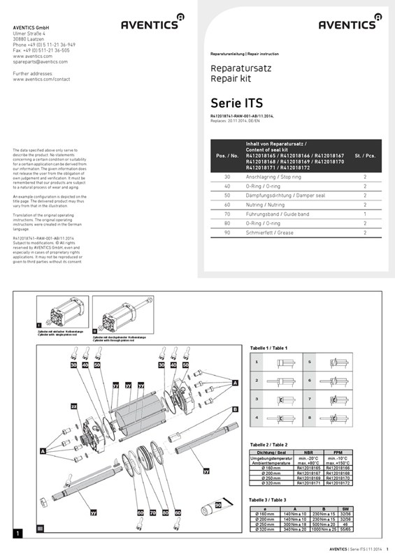 Spare parts kit for AVENTICS cylinders - Serie ITS - Diameter: 200 mm