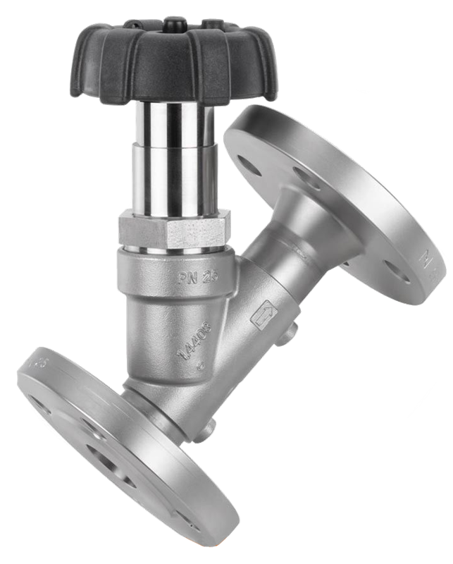 Globe valve - Angle Stainless Steel 316L body - PTFE - DN25 - Flanges GN25 - PN25 - 2/2 - 180°C