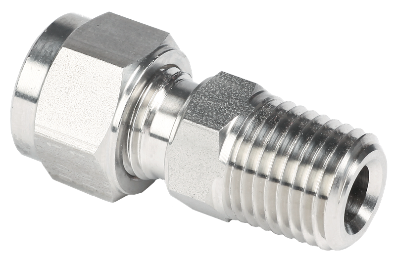 Raccord à double bague de comp. pour tubes inox - droit cônique Type SMC - Inox - 12mm - R1/4" M