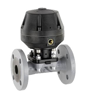 Diaphragm valve - GG25 Cast Iron body - NBR - DN25 - Flanges GN16 - +100°C - Pneumatic NC