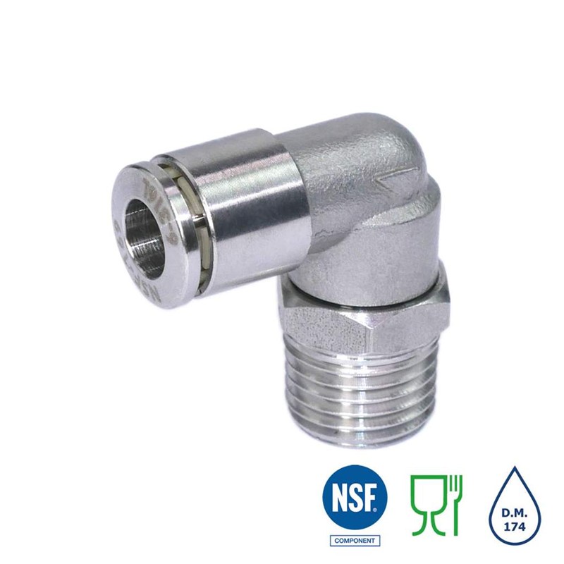 Push-in fitting - Elbow conical - 316 Stainless Steel - 1/4'' M - Ø12 mm - 20 bar