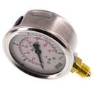 Manomètre WIKA Ø63mm - Inox - Rac. au bas Laiton - G1/4" - Avec glycérine - 0-25bar - Précision: 1.6
