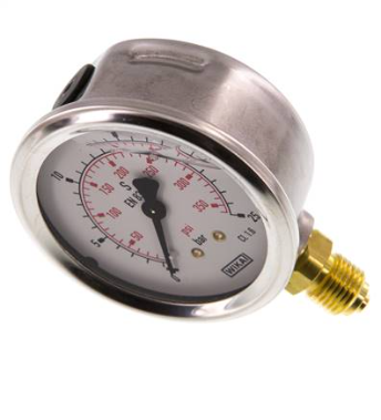 Manomètre WIKA Ø63mm - Inox - Rac. au bas Laiton - G1/4" - Avec glycérine - 0-25bar - Précision: 1.6