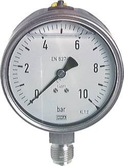 Manomètre WIKA Ø100mm - Inox - Rac. au bas inox - G1/2" - Avec glycérine - 0-1bar - Précision: 1.0