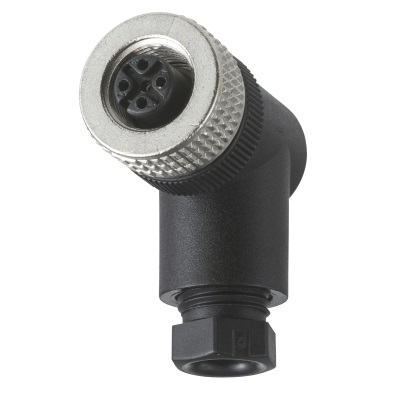 Connecteur M12 coudé 90° 5 pôles avec PG7 pour câble de 4 à 6 mm de Ø ext.