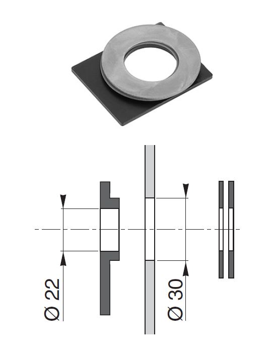 Entretoise de réduction pour boutons poussoirs - passage d'un Ø30mm à Ø22mm