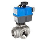Vanne à boisseau sphérique, 2", inox, 3/2, passage en T, avec moteur électrique 230 VAC