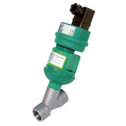 Globe valve - Angle Stainless Steel 316L body - FPM (Viton®) - G1/2'' FF - PN10 - 230/50 - 145°C