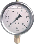 Manomètre WIKA Ø100mm - Inox - Rac au bas Laiton - G1/2" - Avec glycérine - 0-100bar - Précision 1.0