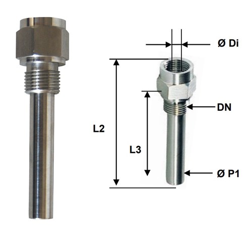Doigt de gant usiné en inox pour THER.01 et THER.02 - G1/2" - longueur 100mm